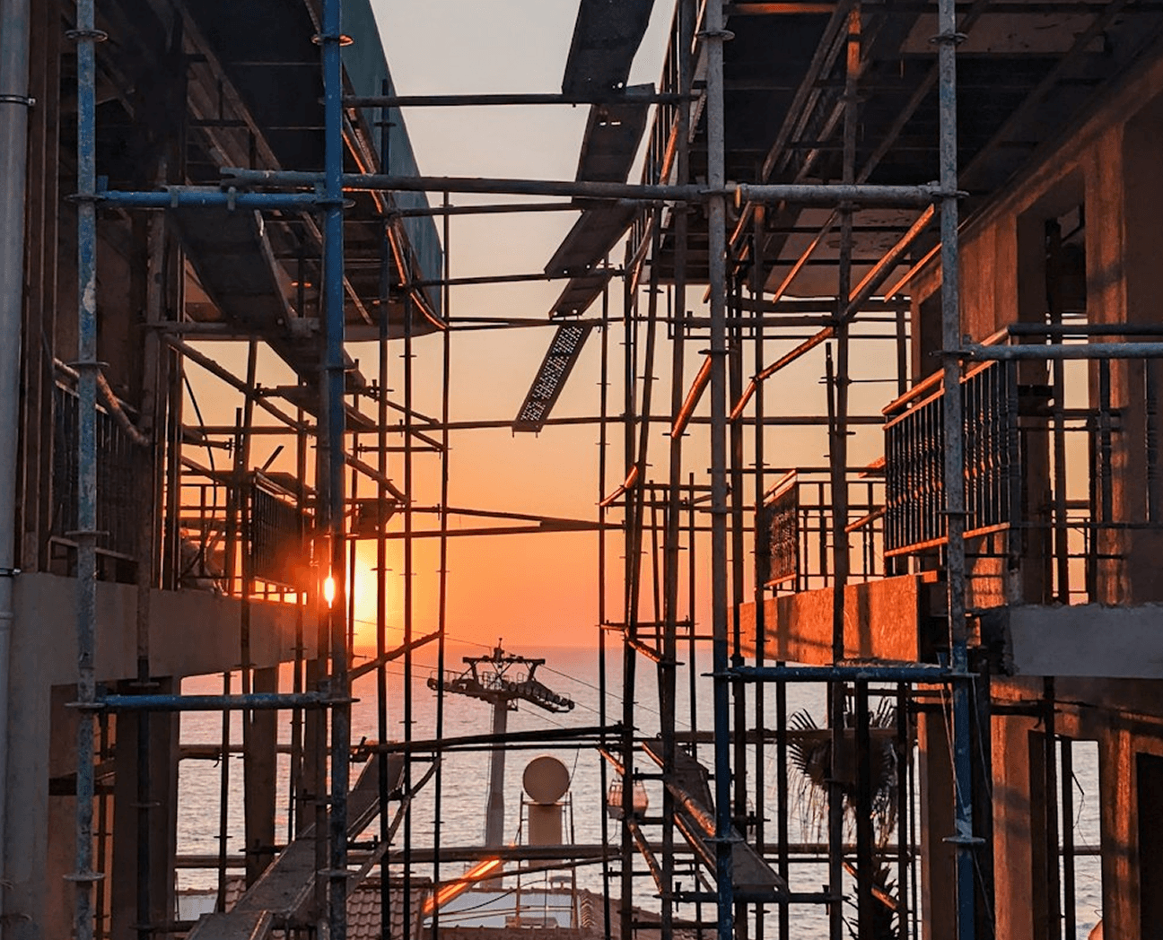 Construction at sunset